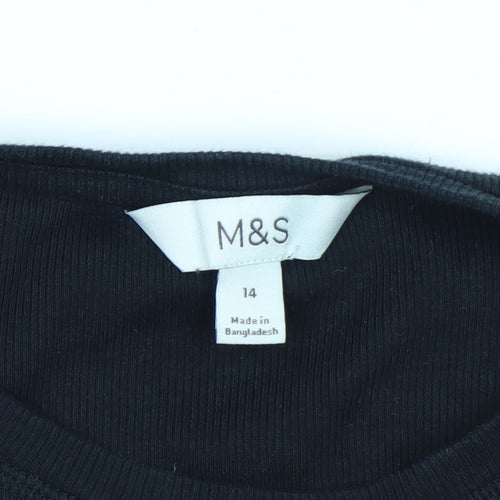 Marks and Spencer Women's Black Long Sleeve Basic Jersey T-Shirt Size 14
