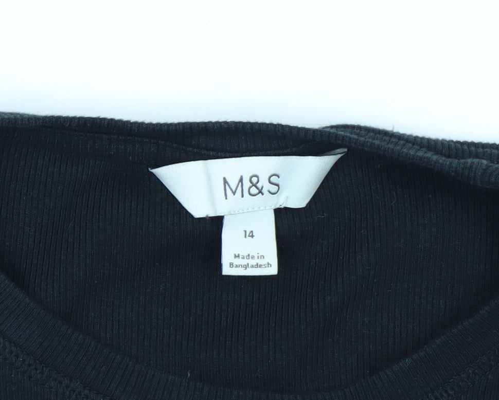 Marks and Spencer Women's Black Long Sleeve Basic Jersey T-Shirt Size 14