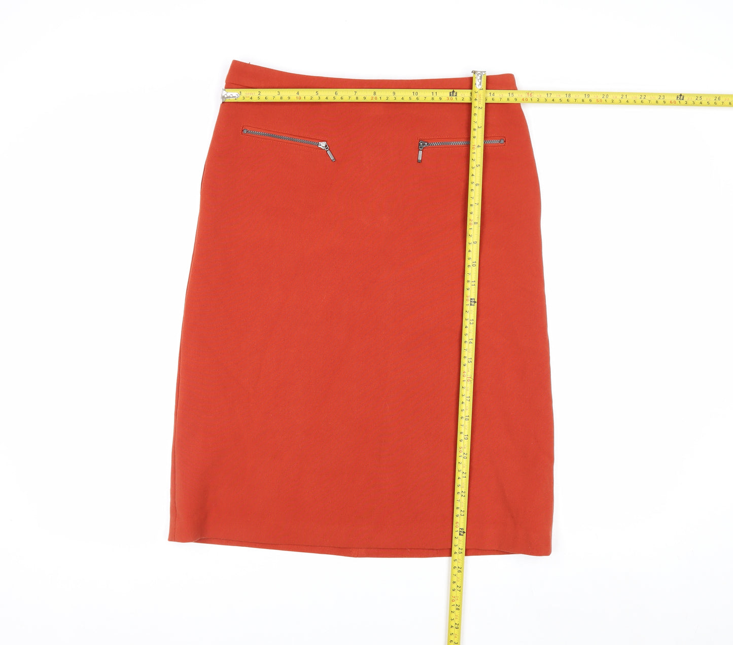 Marks and Spencer Women Orange Knee Length Pencil Skirt Size 10