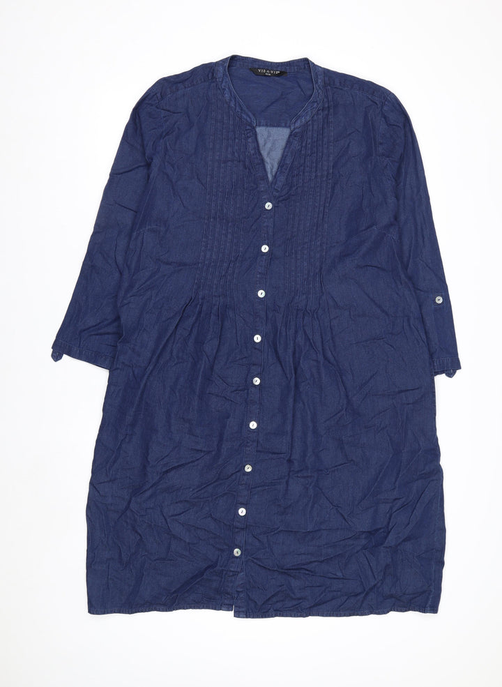 VIZ-A-VIZ Womens Blue Cotton Shirt Dress Size 20/22 Plus