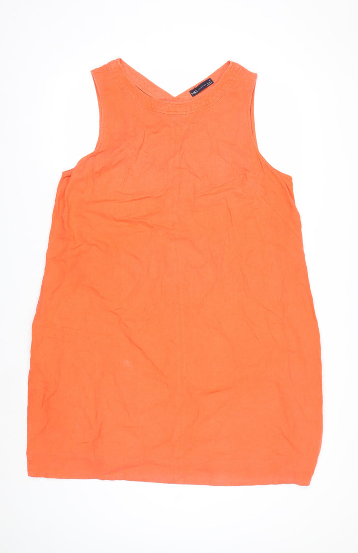 Marks and Spencer Womens Orange Linen Shift Dress Size 18 Sleeveless