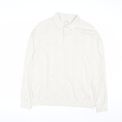 Marks and Spencer Men’s Ivory Merino Wool Blend Collared Henley Jumper XL