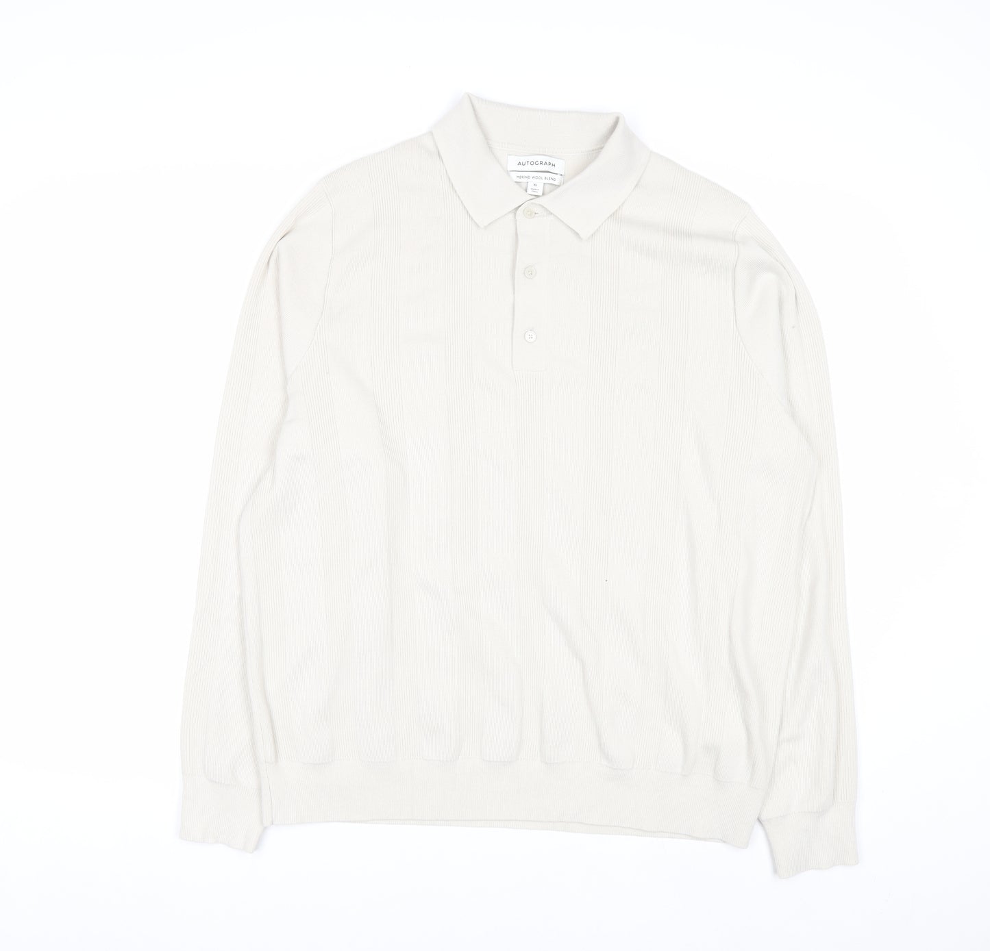 Marks and Spencer Men’s Ivory Merino Wool Blend Collared Henley Jumper XL