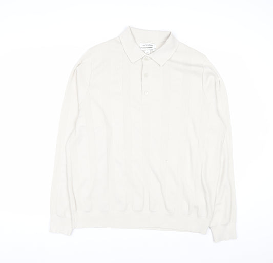 Marks and Spencer Men’s Ivory Merino Wool Blend Collared Henley Jumper XL