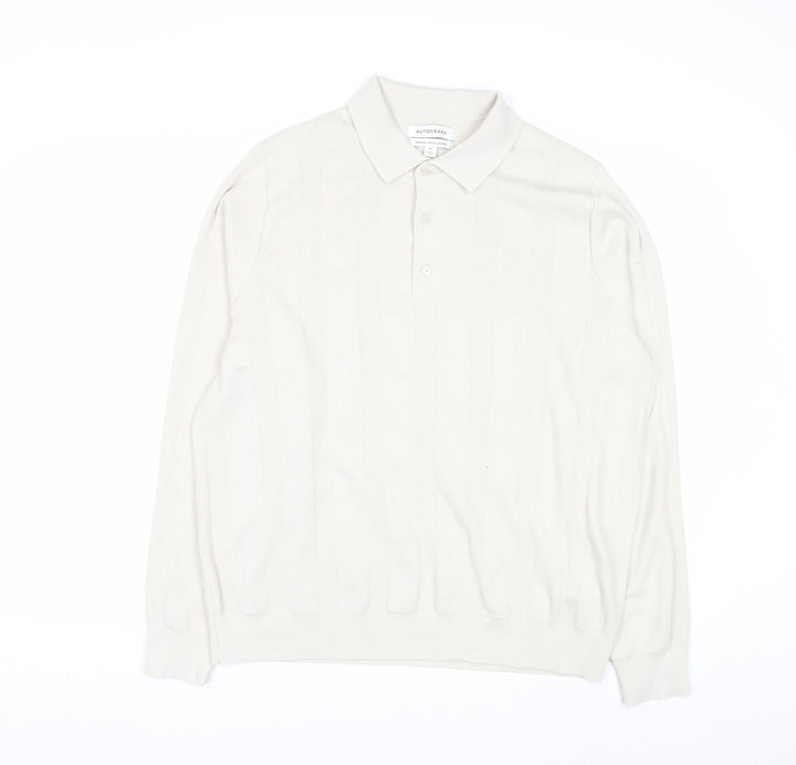 Marks and Spencer Men’s Ivory Merino Wool Blend Collared Henley Jumper XL