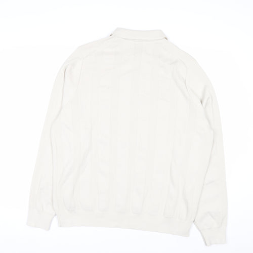 Marks and Spencer Men’s Ivory Merino Wool Blend Collared Henley Jumper XL