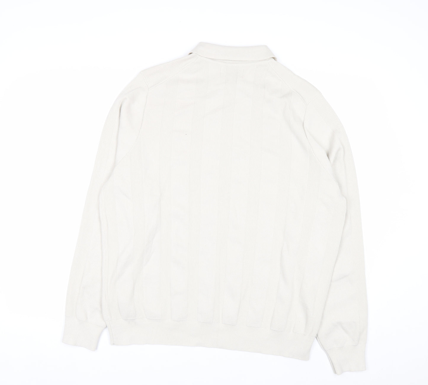 Marks and Spencer Men’s Ivory Merino Wool Blend Collared Henley Jumper XL