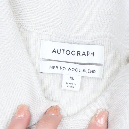 Marks and Spencer Men’s Ivory Merino Wool Blend Collared Henley Jumper XL