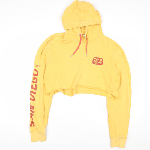 Next Women Yellow Cropped Pullover Hoodie L San Diego Print