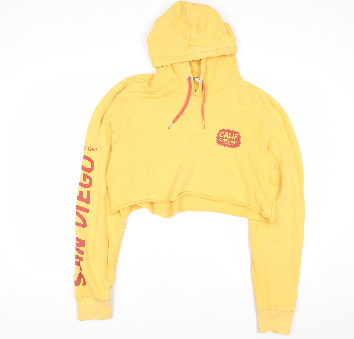 Next Women Yellow Cropped Pullover Hoodie L San Diego Print