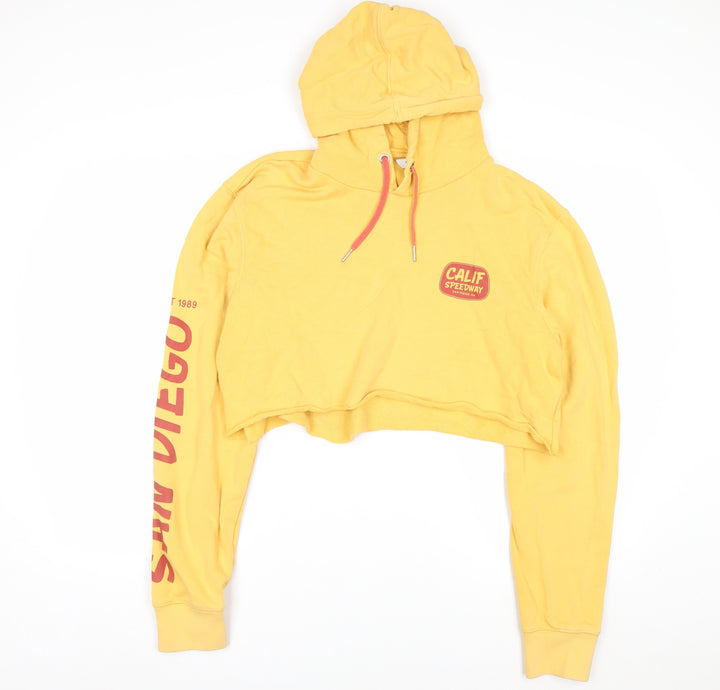 Next Women Yellow Cropped Pullover Hoodie L San Diego Print