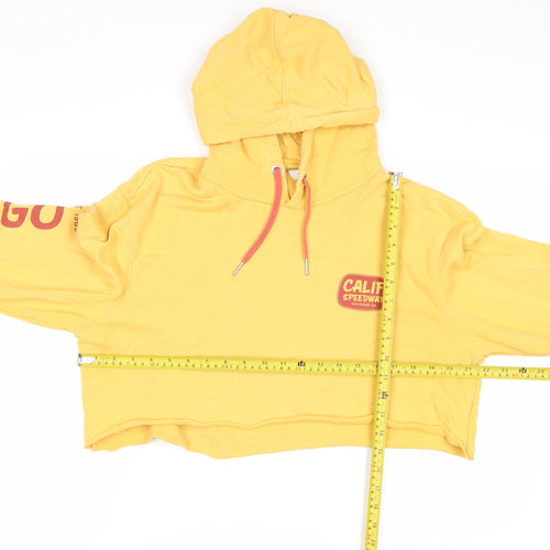 Next Women Yellow Cropped Pullover Hoodie L San Diego Print
