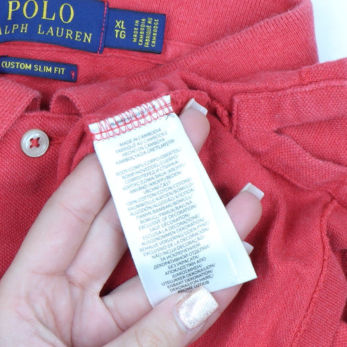 Ralph Lauren Men's Red Custom Slim Fit Polo Shirt XL 100% Cotton