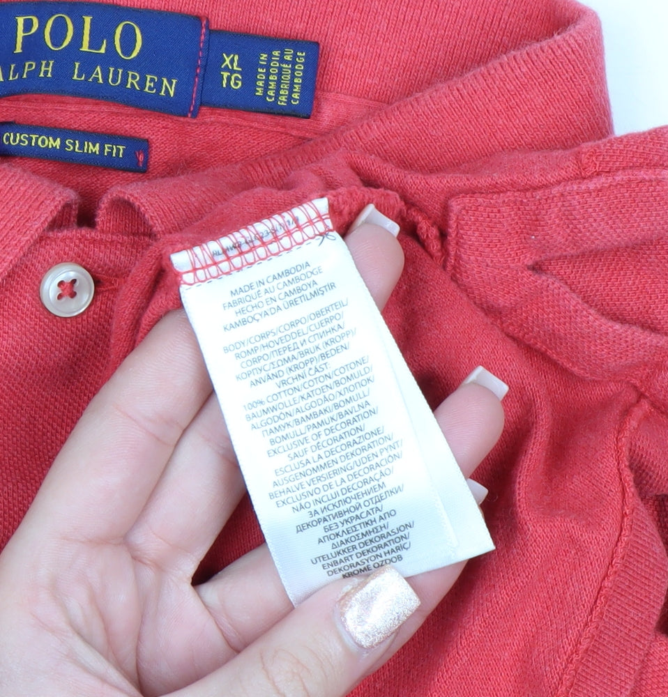 Ralph Lauren Men's Red Custom Slim Fit Polo Shirt XL 100% Cotton