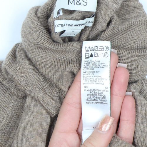 Marks and Spencer Women’s Beige Merino Wool Roll Neck Jumper Size 8