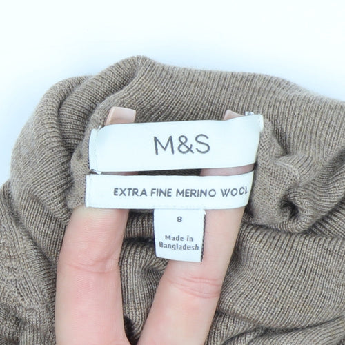Marks and Spencer Women’s Beige Merino Wool Roll Neck Jumper Size 8