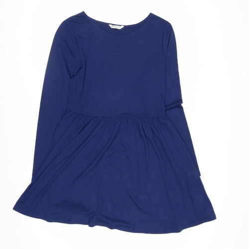Brave Soul Women Blue Skater Dress M Long Sleeve Casual