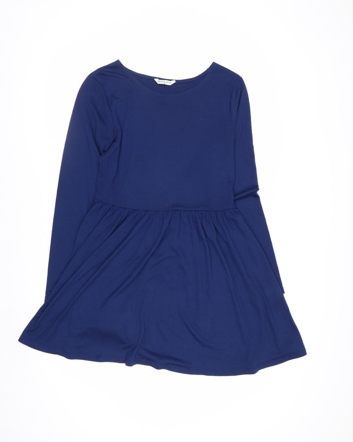 Brave Soul Women Blue Skater Dress M Long Sleeve Casual