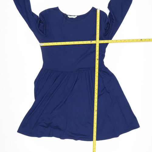 Brave Soul Women Blue Skater Dress M Long Sleeve Casual