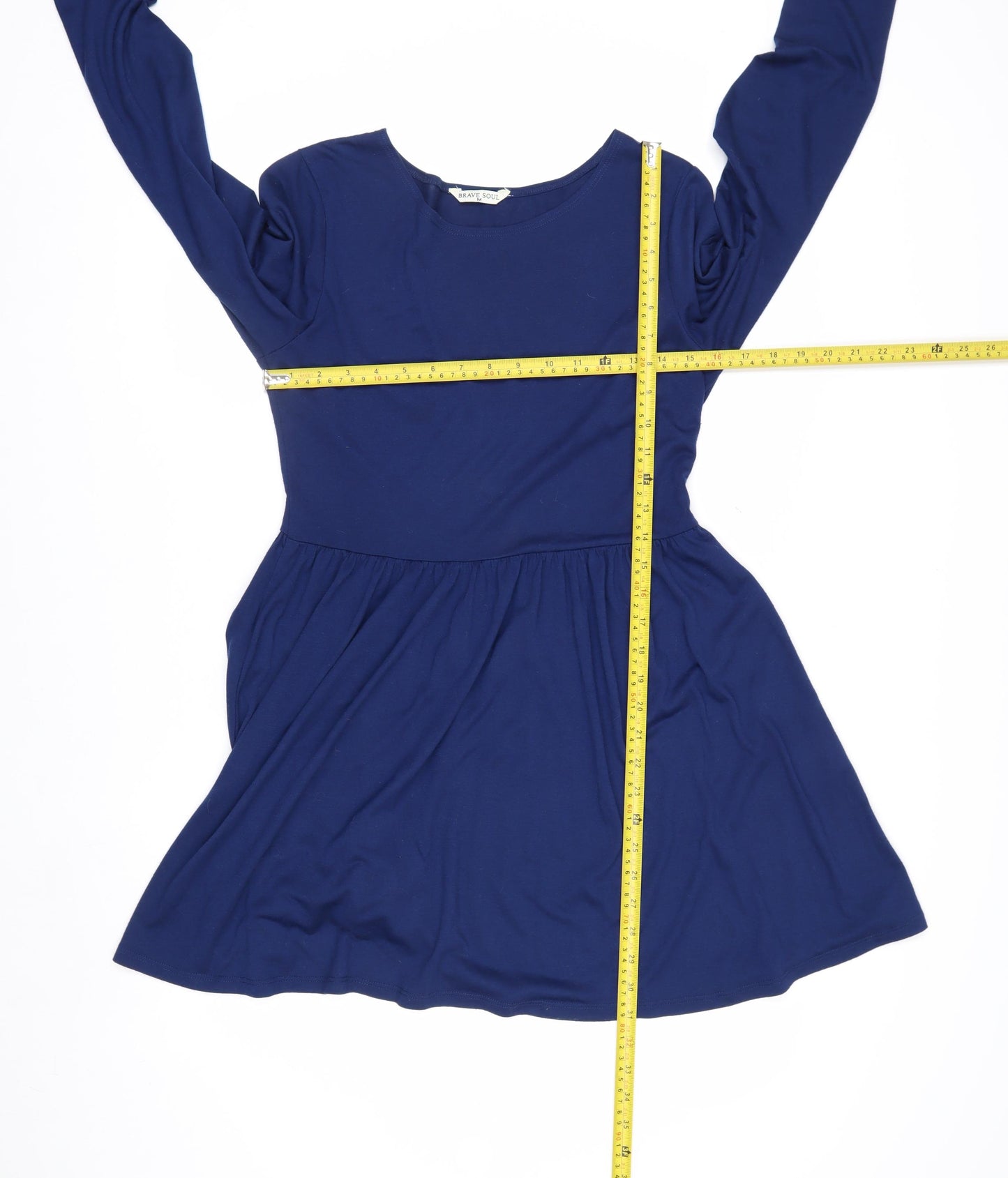Brave Soul Women Blue Skater Dress M Long Sleeve Casual