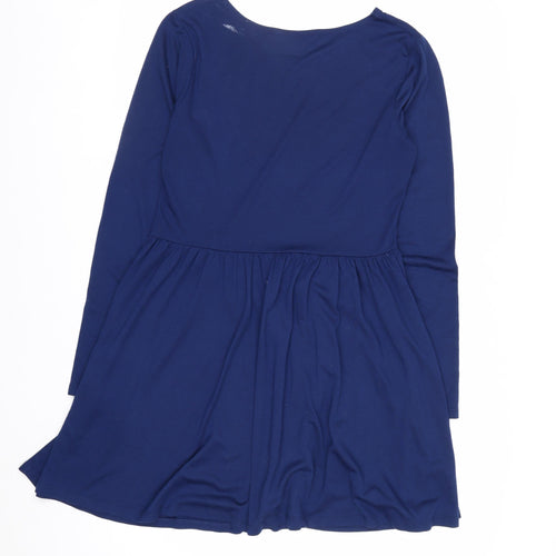 Brave Soul Women Blue Skater Dress M Long Sleeve Casual