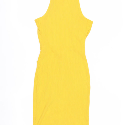 H&M Women’s Yellow Bodycon Halter Cut Out Summer Dress XS