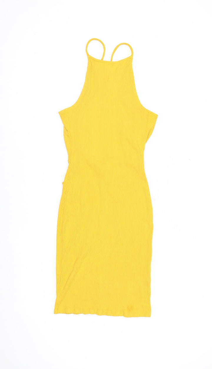 H&M Women’s Yellow Bodycon Halter Cut Out Summer Dress XS