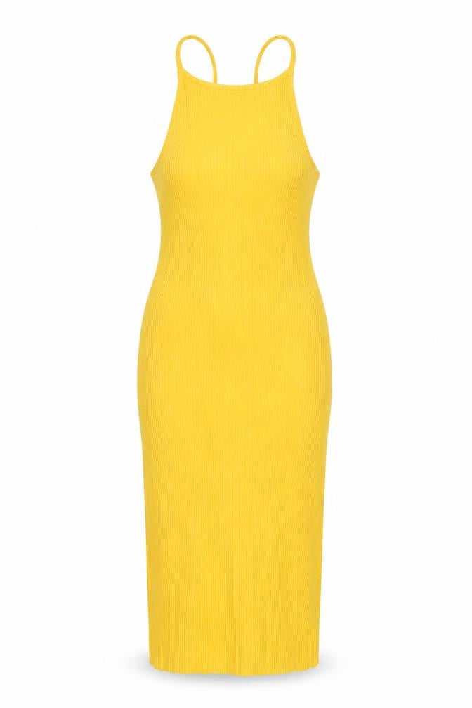 H&M Women’s Yellow Bodycon Halter Cut Out Summer Dress XS