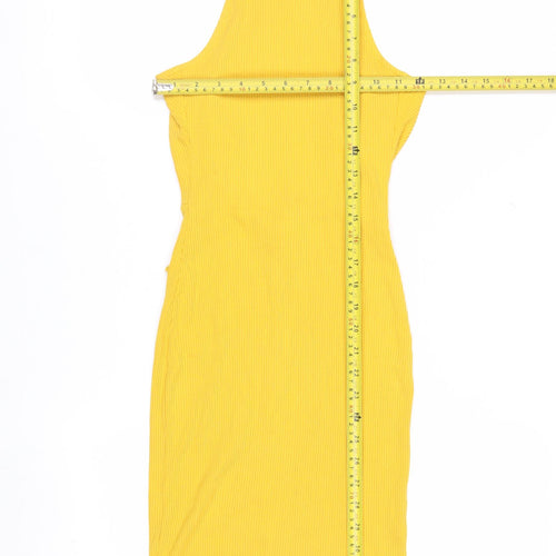 H&M Women’s Yellow Bodycon Halter Cut Out Summer Dress XS
