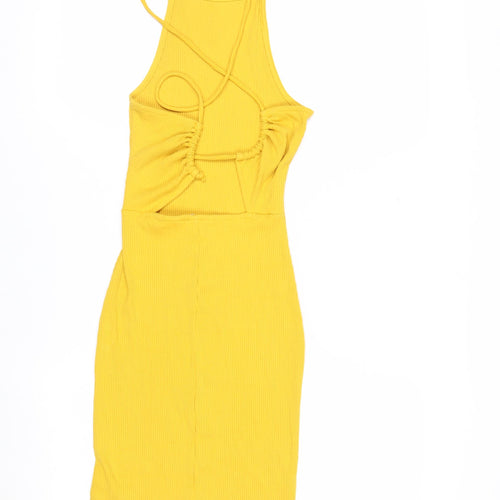 H&M Women’s Yellow Bodycon Halter Cut Out Summer Dress XS