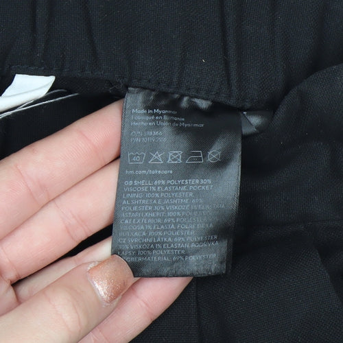 H&M Women's Black Regular Fit Pleated Trousers Size 8