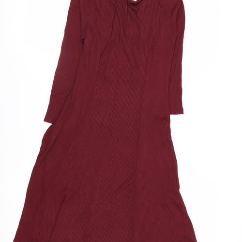 Forever 21 Women Red Fit & Flare Lace Up Long Sleeve Dress Size S
