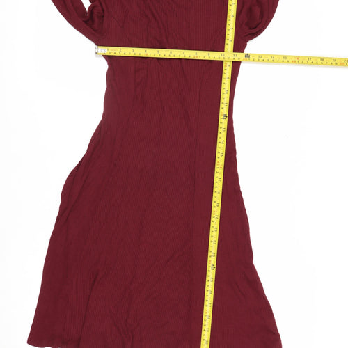 Forever 21 Women Red Fit & Flare Lace Up Long Sleeve Dress Size S
