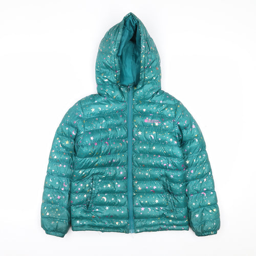 Mountain Warehouse Girls Green Star Print Hooded Puffer Jacket 7-8 Years