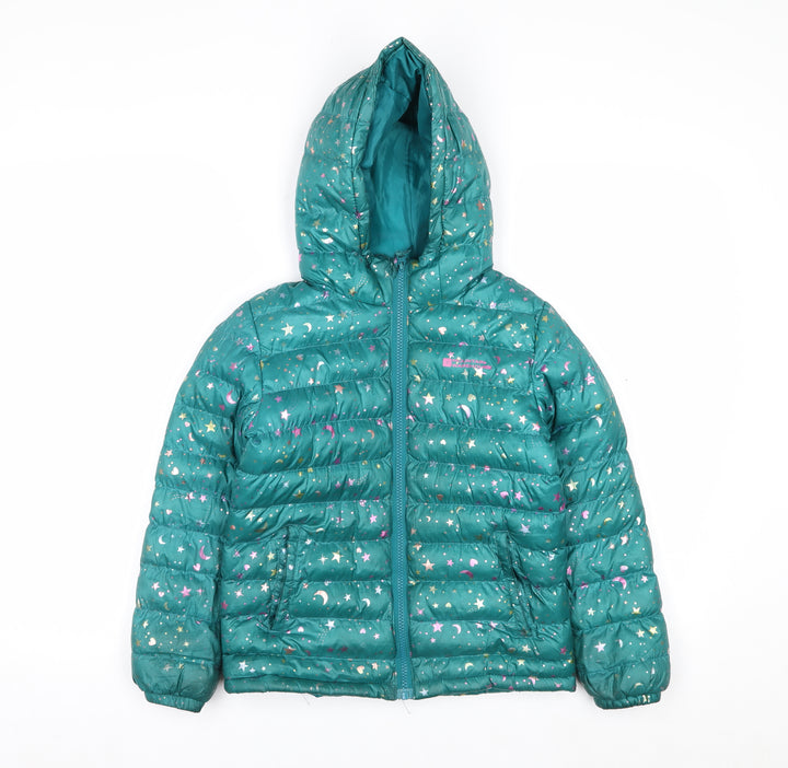 Mountain Warehouse Girls Green Star Print Hooded Puffer Jacket 7-8 Years