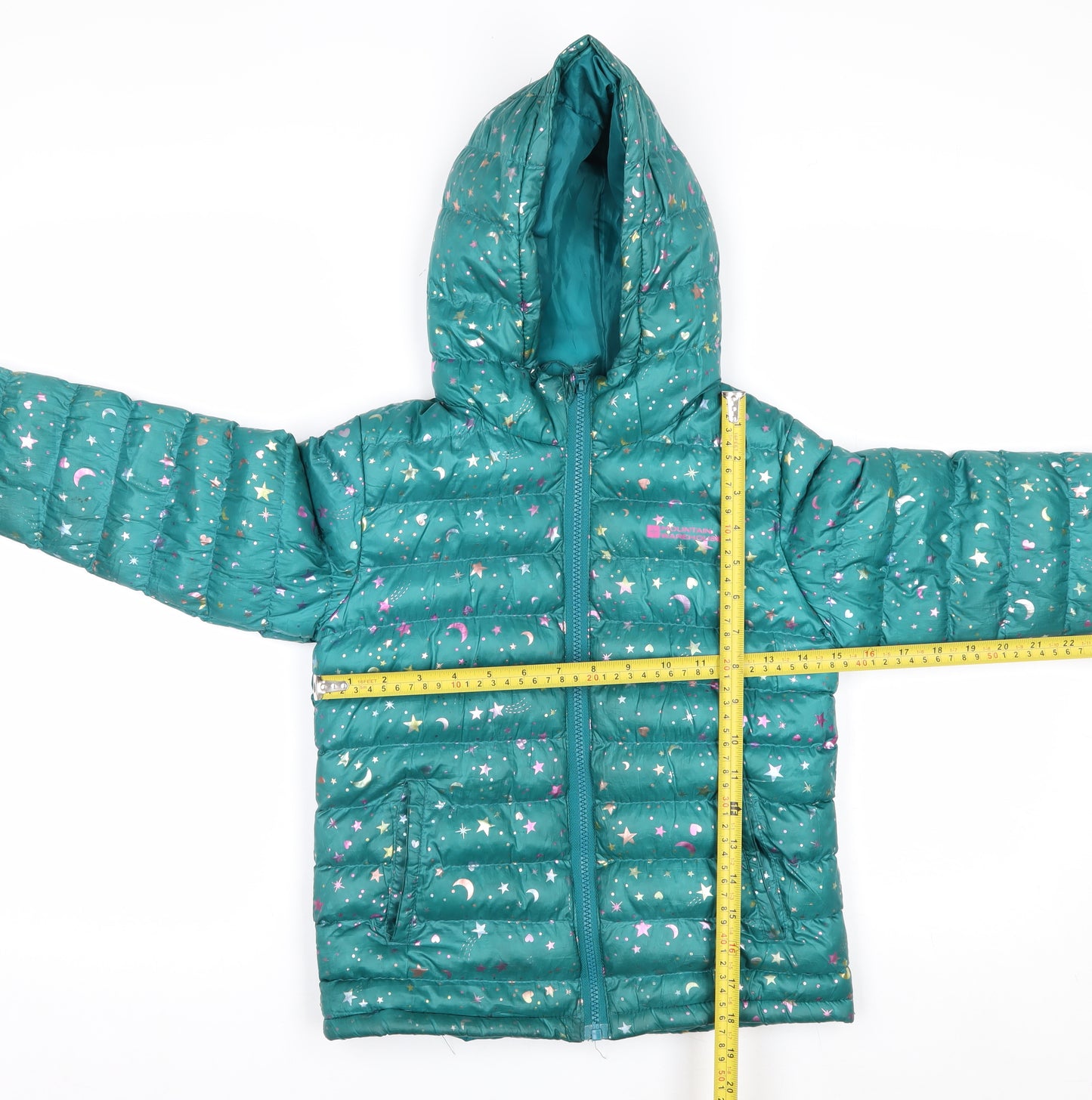Mountain Warehouse Girls Green Star Print Hooded Puffer Jacket 7-8 Years