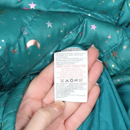 Mountain Warehouse Girls Green Star Print Hooded Puffer Jacket 7-8 Years