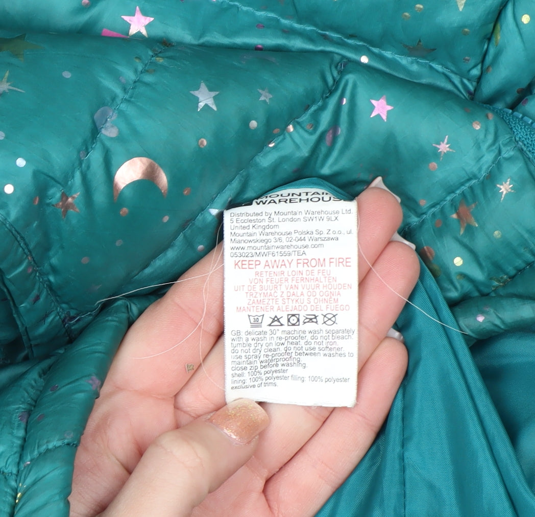 Mountain Warehouse Girls Green Star Print Hooded Puffer Jacket 7-8 Years