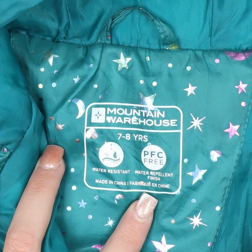 Mountain Warehouse Girls Green Star Print Hooded Puffer Jacket 7-8 Years