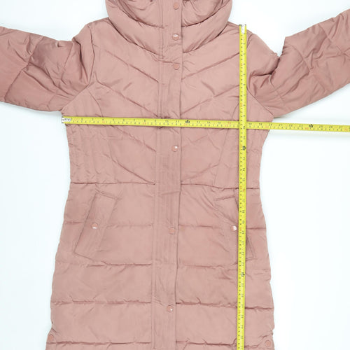 Next Women Pink Long Puffer Coat Size 10 Hooded Shower Resistant