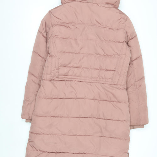 Next Women Pink Long Puffer Coat Size 10 Hooded Shower Resistant