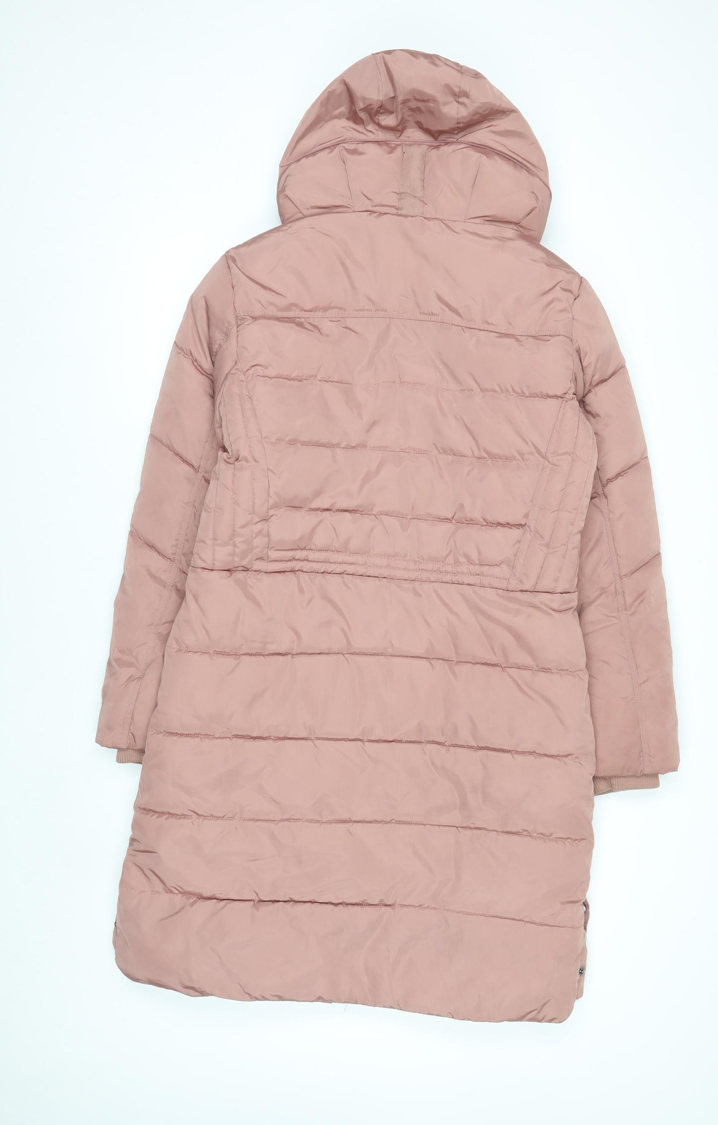Next Women Pink Long Puffer Coat Size 10 Hooded Shower Resistant