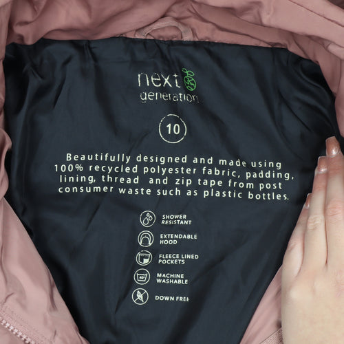 Next Women Pink Long Puffer Coat Size 10 Hooded Shower Resistant