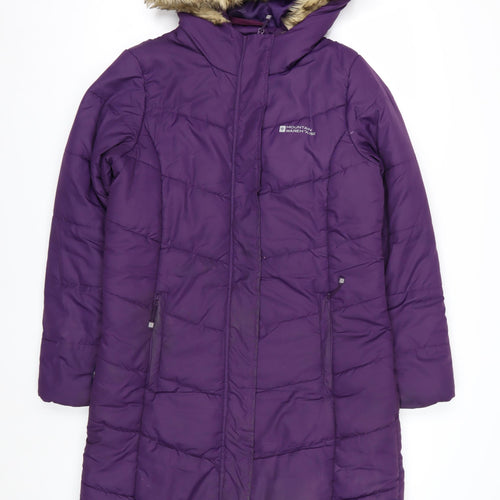 Mountain Warehouse Womens Purple Long Puffer Coat Size 12 Hooded Faux Fur Trim Winter Jacket