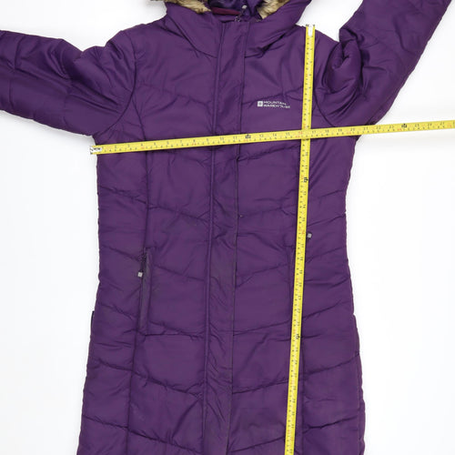 Mountain Warehouse Womens Purple Long Puffer Coat Size 12 Hooded Faux Fur Trim Winter Jacket