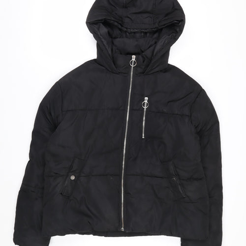 Next Women Black Puffer Jacket S Hooded Short Polyester Winter Coat