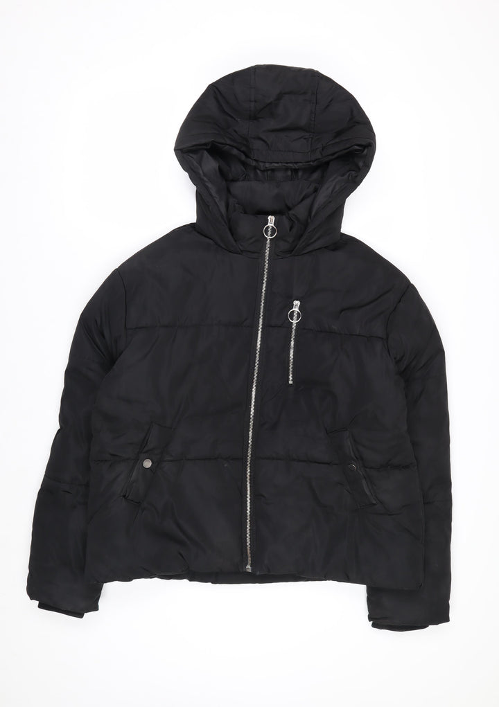 Next Women Black Puffer Jacket S Hooded Short Polyester Winter Coat