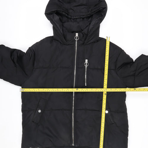 Next Women Black Puffer Jacket S Hooded Short Polyester Winter Coat