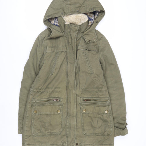 New Look Women’s Green Cotton Hooded Parka Jacket Size 8