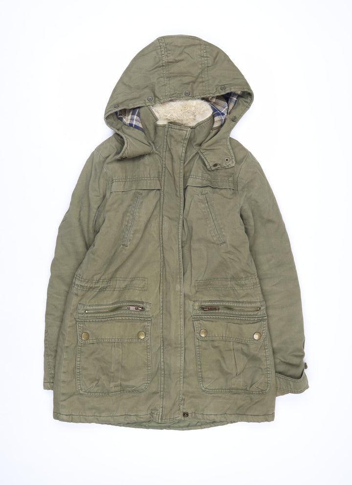 New Look Women’s Green Cotton Hooded Parka Jacket Size 8